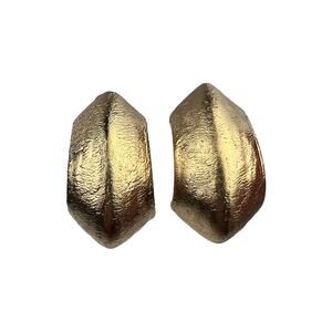 St. John Vintage Clip On Earrings Textured Gold Tone Half Hoop